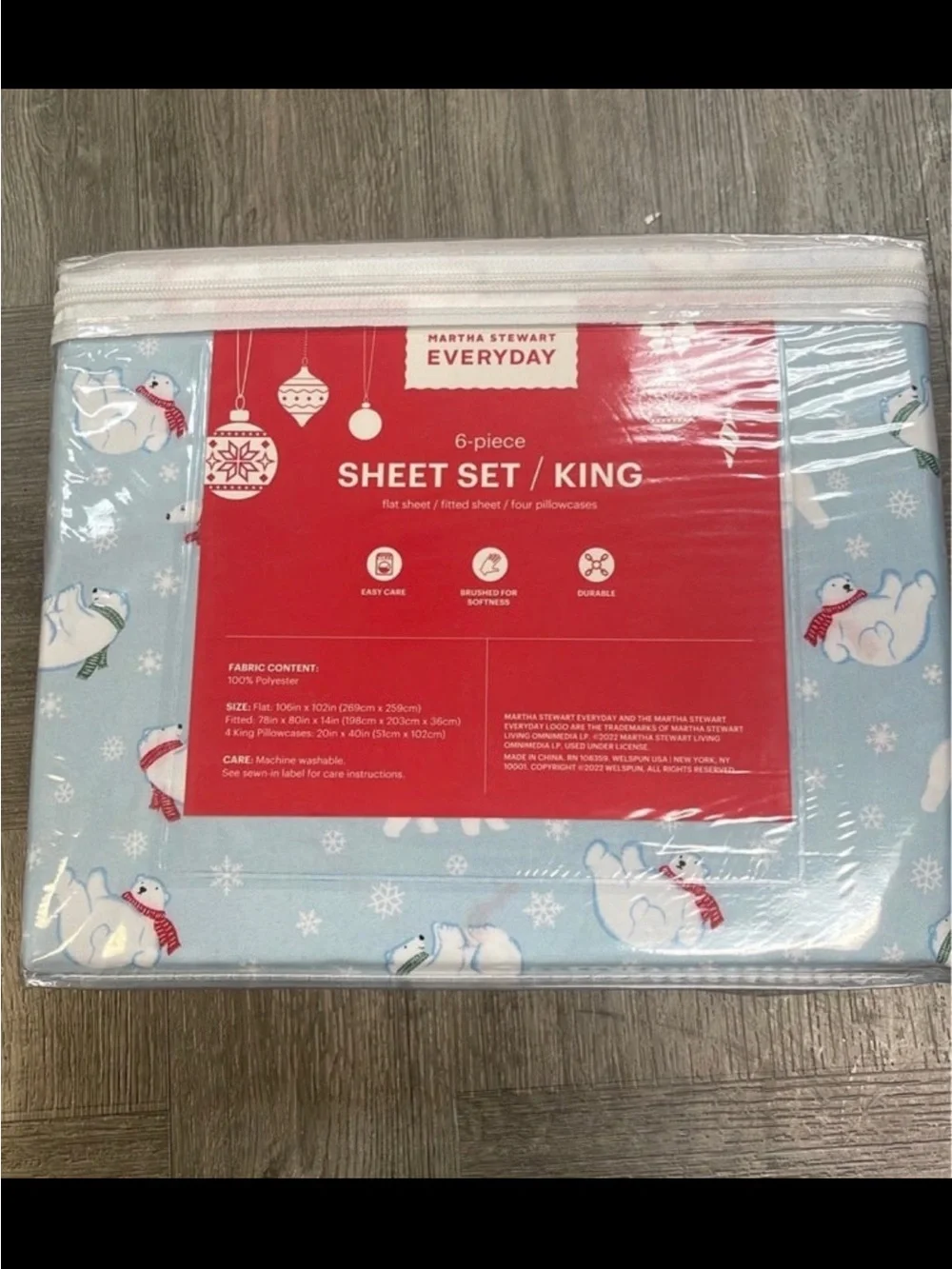 Martha Stewart Everyday King Sheet Set - Light Blue with Polar Bear Print